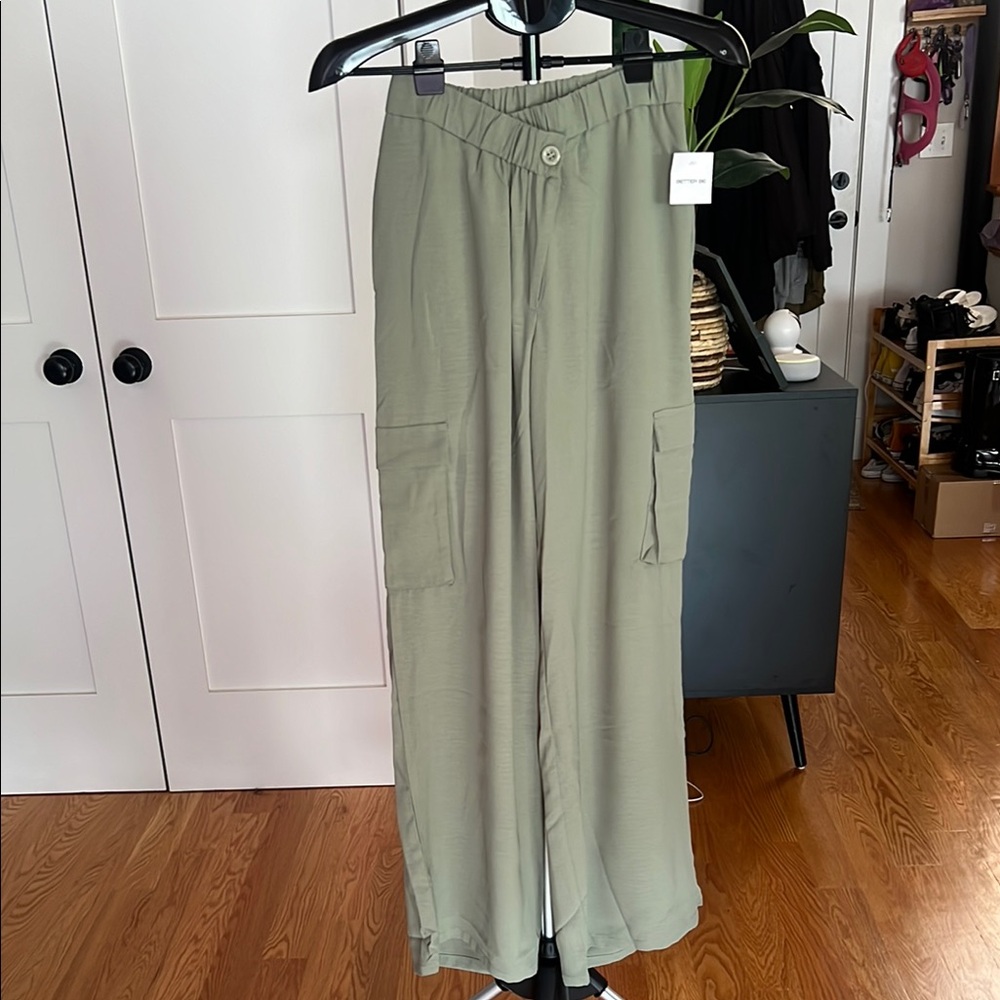 Olive Green Wide-Leg Pants